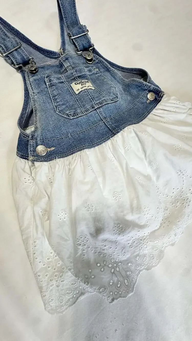 OshKosh B'Gosh Denim Overall Dress with White Eyelet Skirt